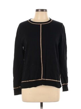 Riley & Rae Black Crewneck Sweater with Tan Contrast Trim